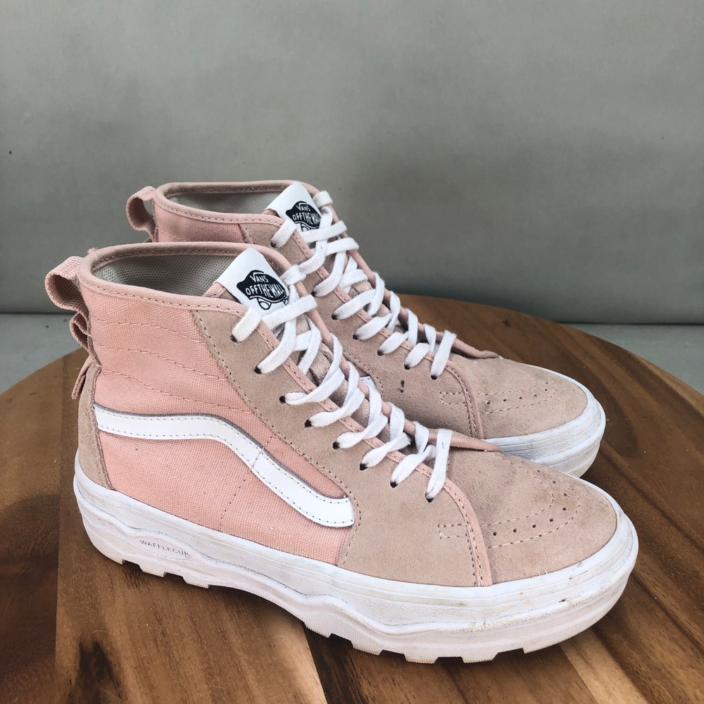 Vans Sk8 Hi Tapered Stackform Wafflecup Pink Suede Canvas High Top Sneakers 5.5